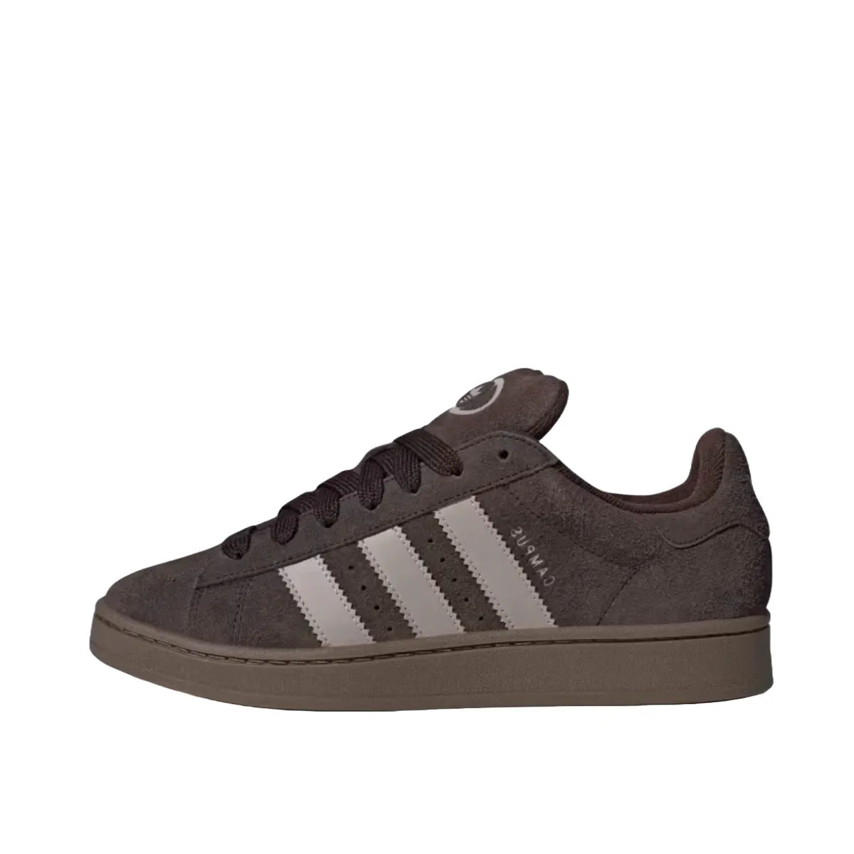 adidas Campus 00s sneakers, side view, model JH6183 in dark brown and grey tones.