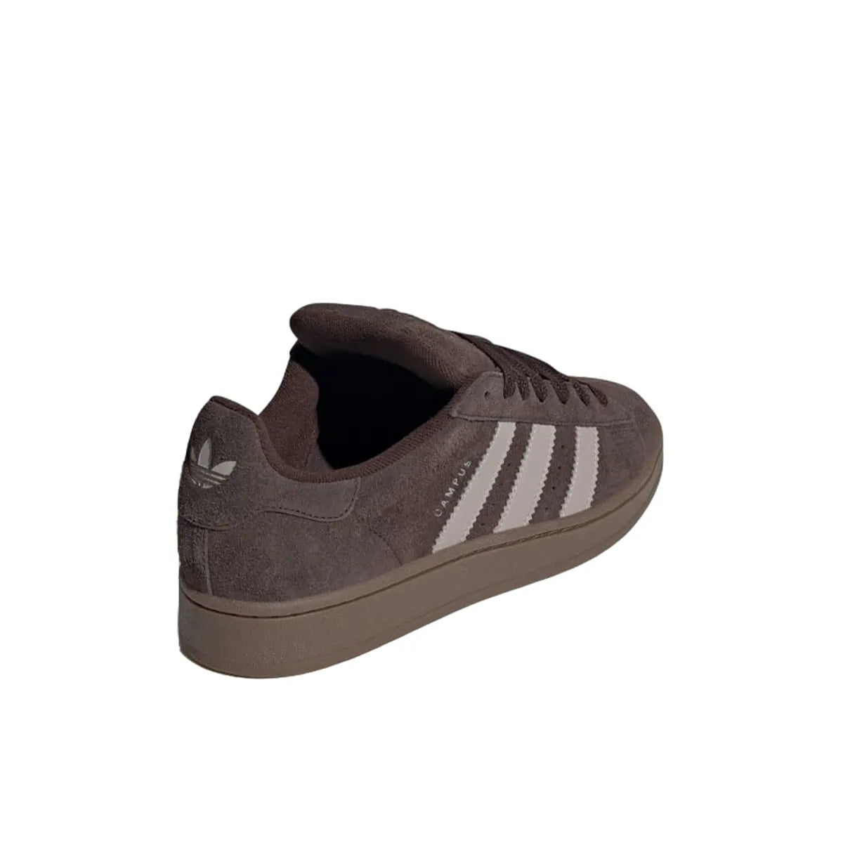 adidas Campus 00s sneakers, back view, model JH6183 in dark brown and grey tones.