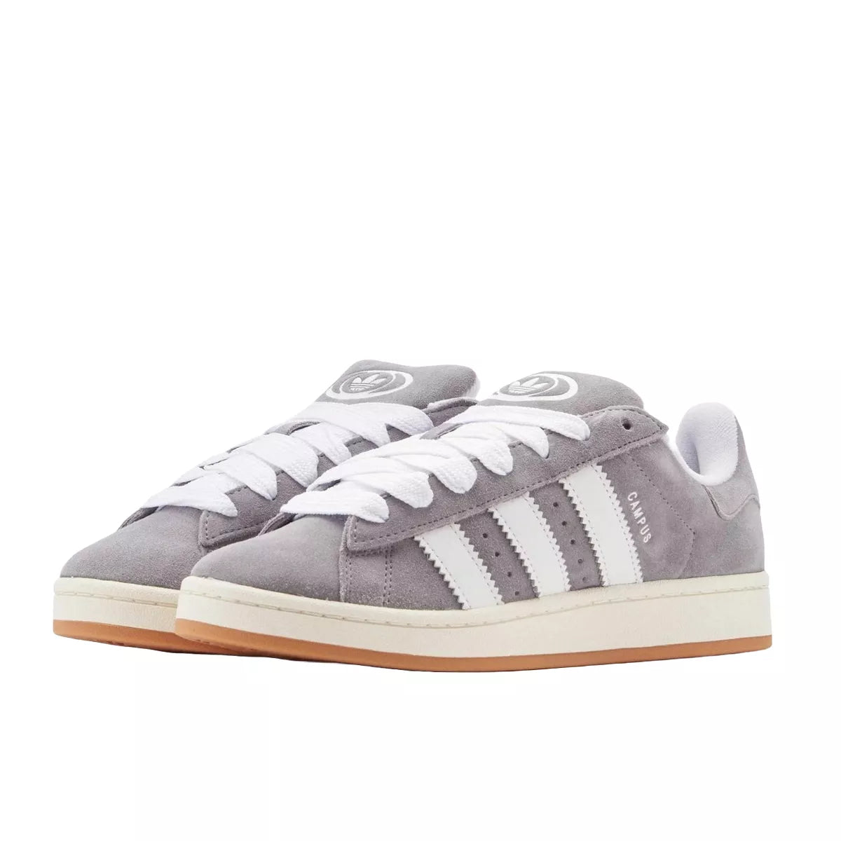 Adidas Campus 00s Grey White sneakers, front view, model HQ8707, grey and white.