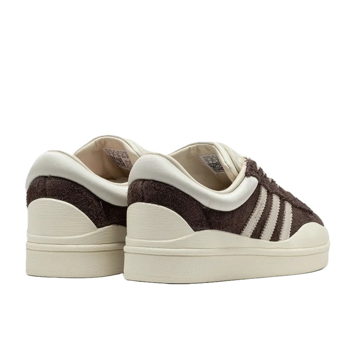 Adidas Campus Bad Bunny The Last Campus sneakers, back view, model ID2534, in brown with white and cream details.