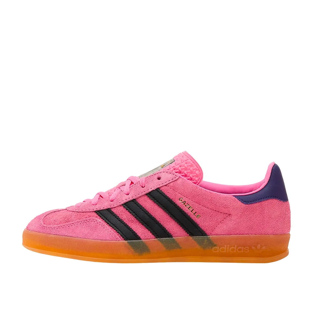 Adidas Gazelle Indoor Women's sneakers, side view, model IE7002, bliss pink with purple.