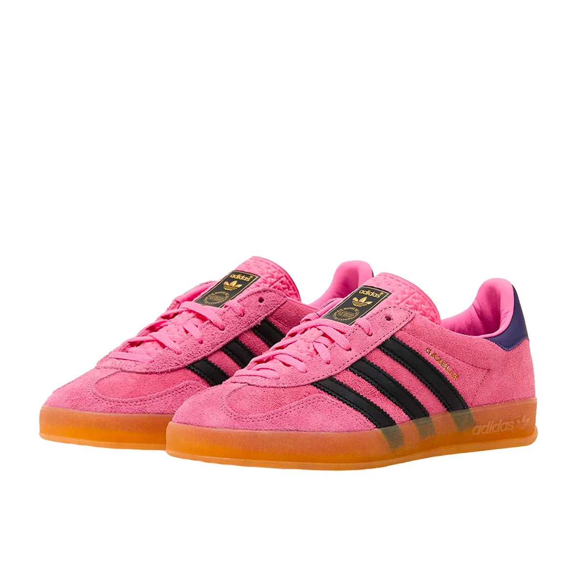 Adidas Gazelle Indoor Women's sneakers, front view, model IE7002, bliss pink with purple.