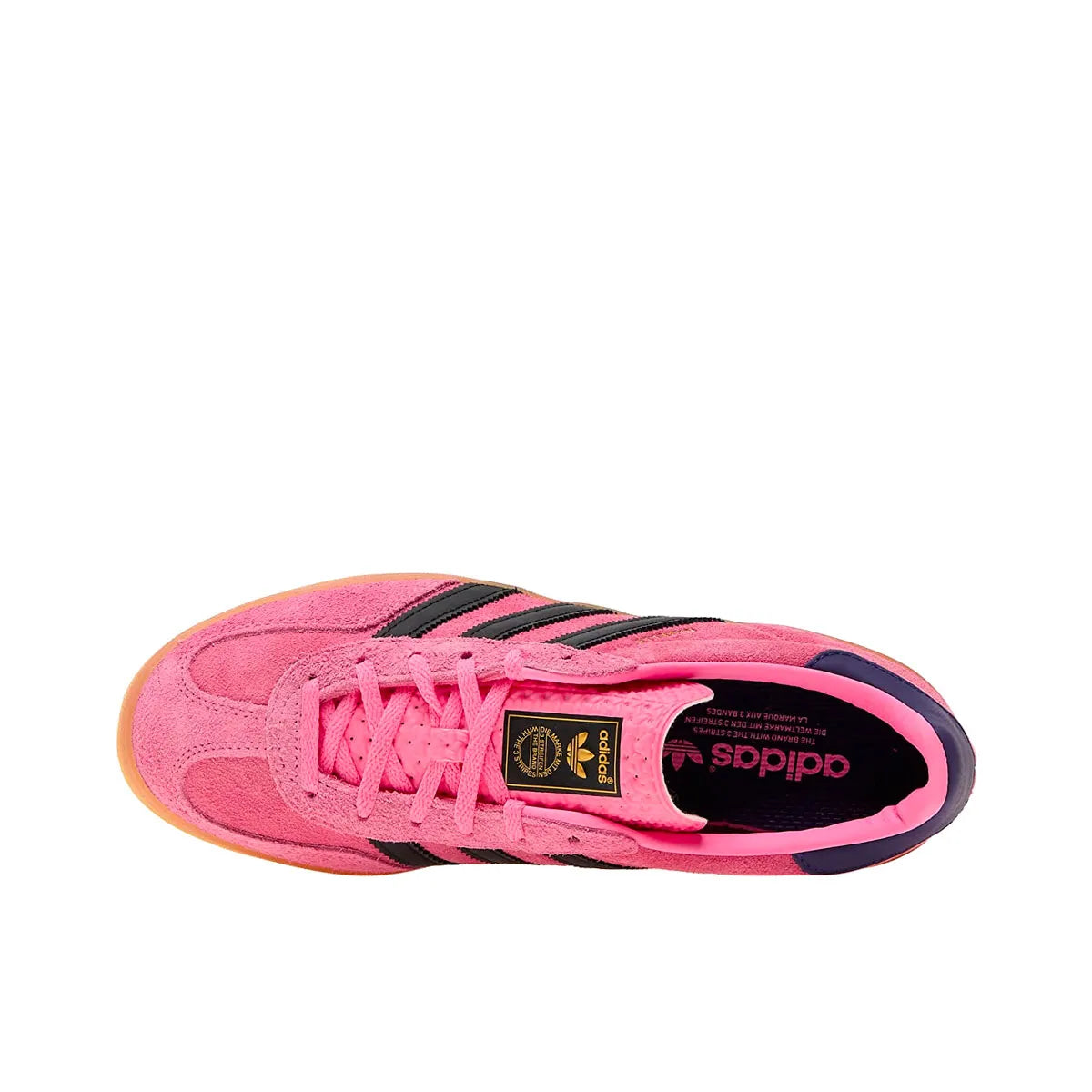 Adidas Gazelle Indoor Women's sneakers, top view, model IE7002, bliss pink with purple.