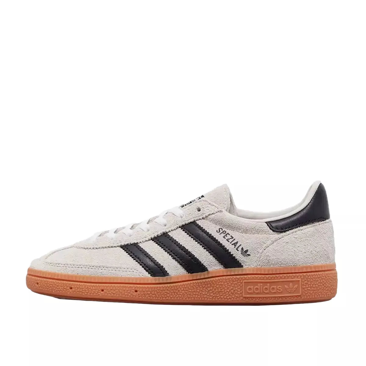 Adidas Handball Spezial Aluminum Core Black women's sneakers, side view, model IF6562, aluminum and black.