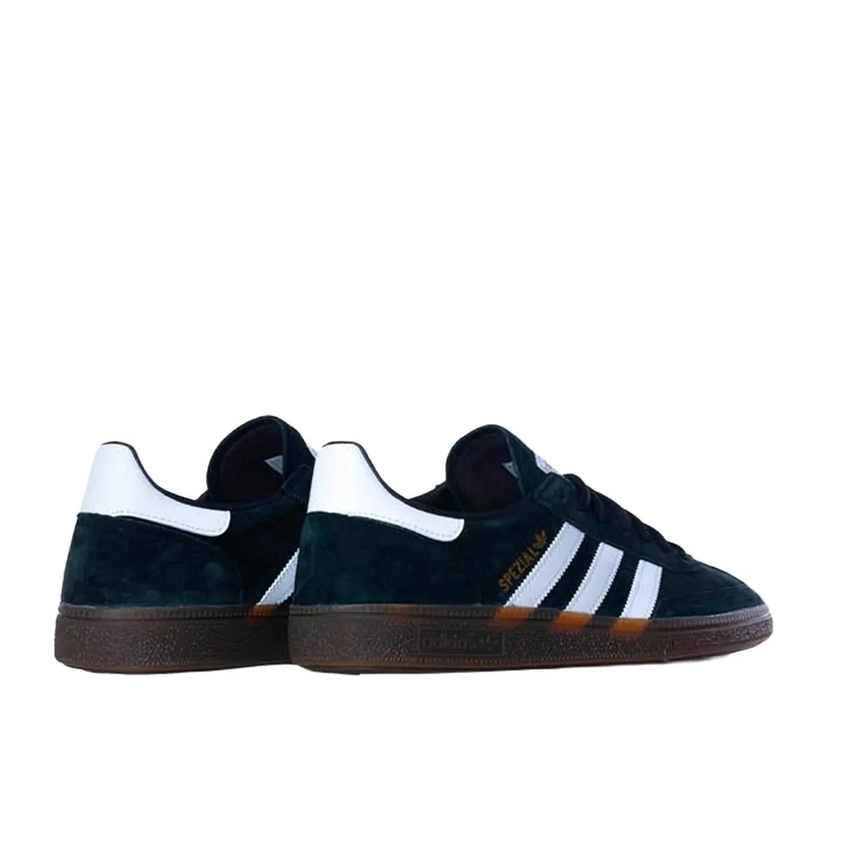 Adidas Handball Spezial sneakers, back view, model DB3021, black with gum sole.