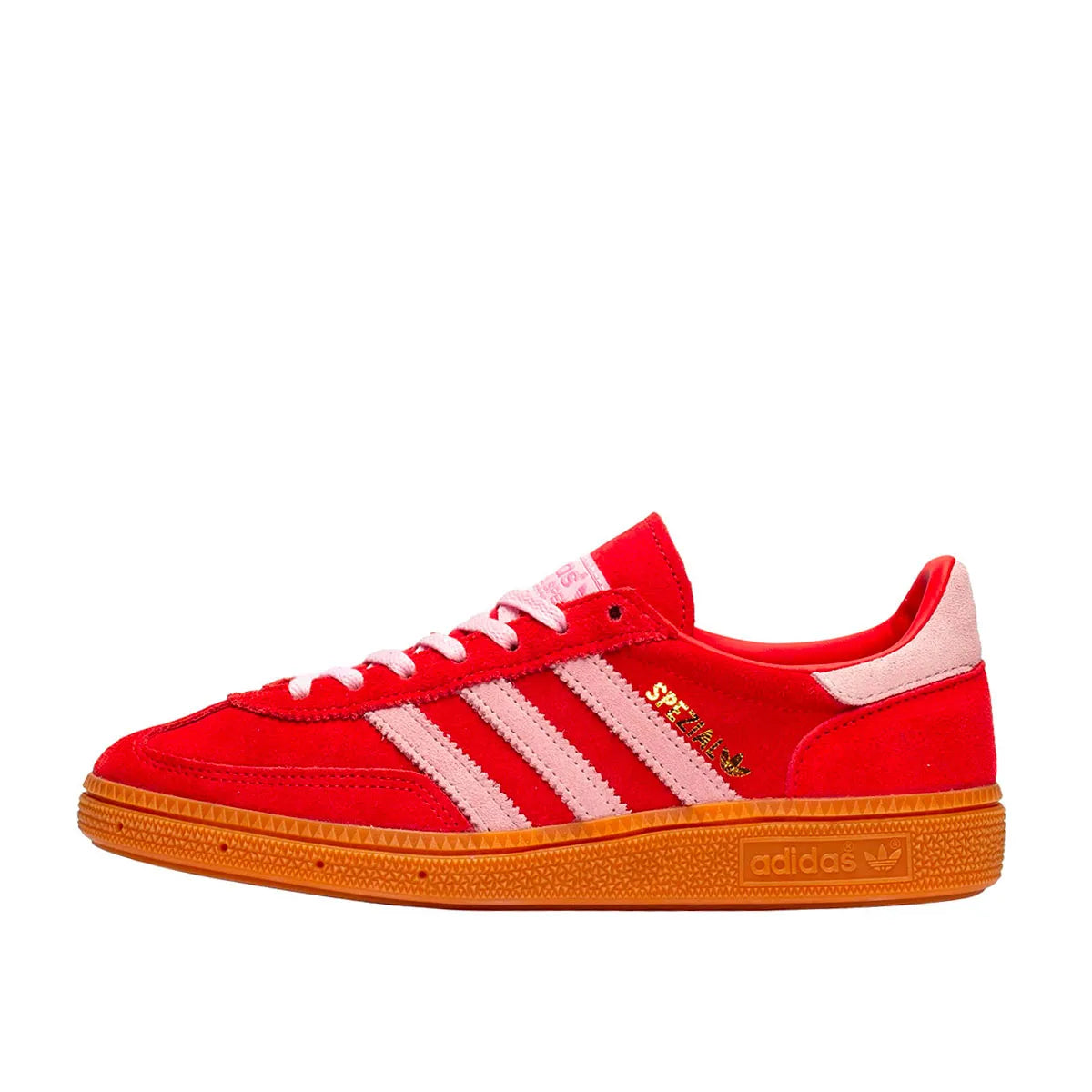 Adidas Handball Spezial sneakers, side view, model IE5894, bright red with clear pink.