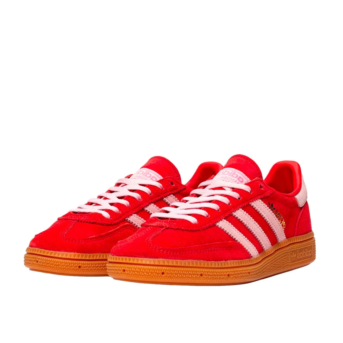 Adidas Handball Spezial sneakers, front view, model IE5894, bright red with clear pink.