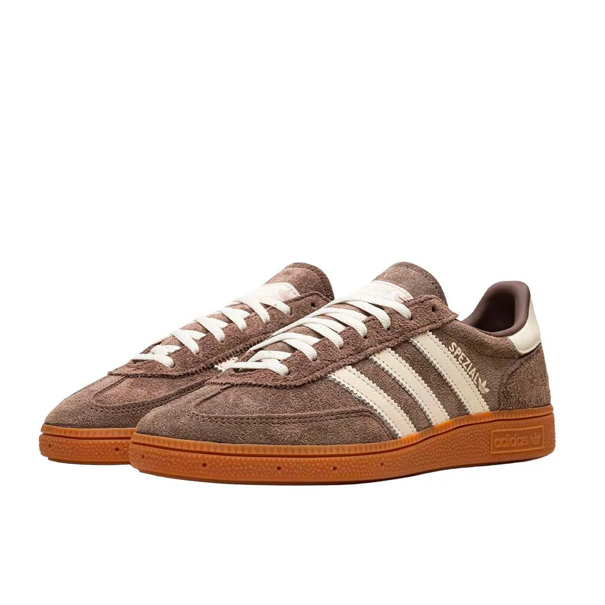 Adidas Handball Spezial sneakers, front view, model IF6490, earth strata, gum sole.