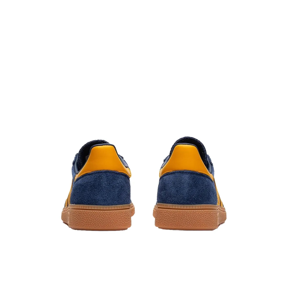 Adidas Handball Spezial sneakers, back view, model IF6565, in night indigo with yellow accents.