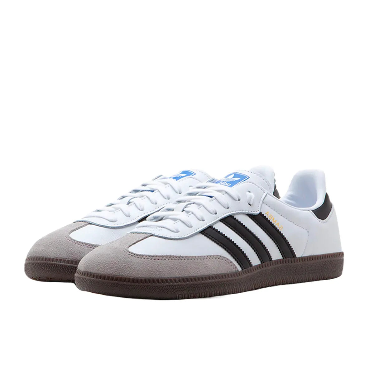 Adidas Samba OG sneakers, front view, model B75806, cloud white with core black accents, classic design.