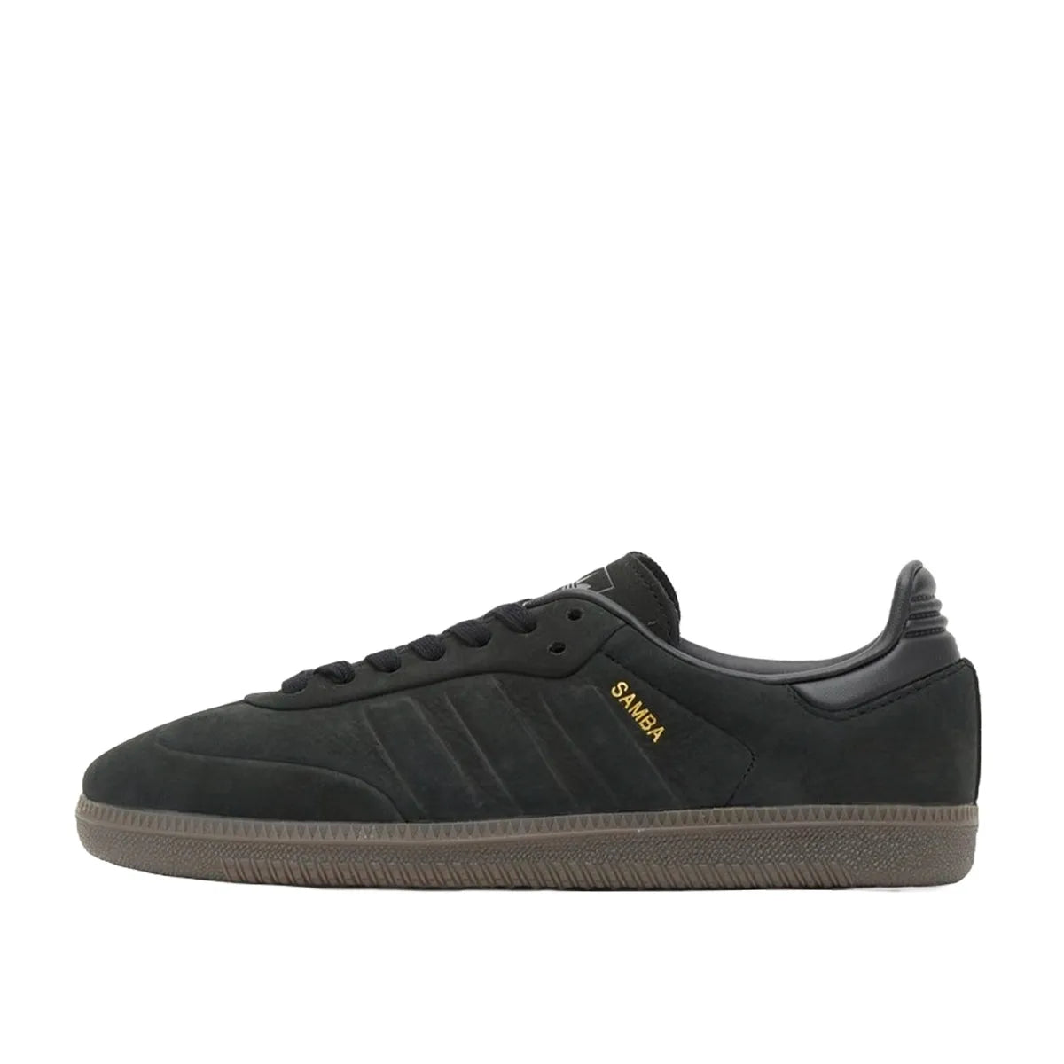 Adidas Samba OG Core Black sneakers, side view, model IG1237, classic black and gum sole.