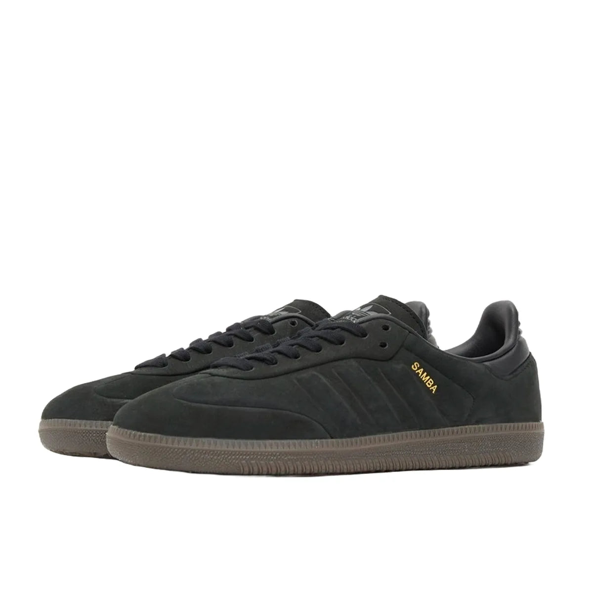 Adidas Samba OG Core Black sneakers, front view, model IG1237, classic black and gum sole.