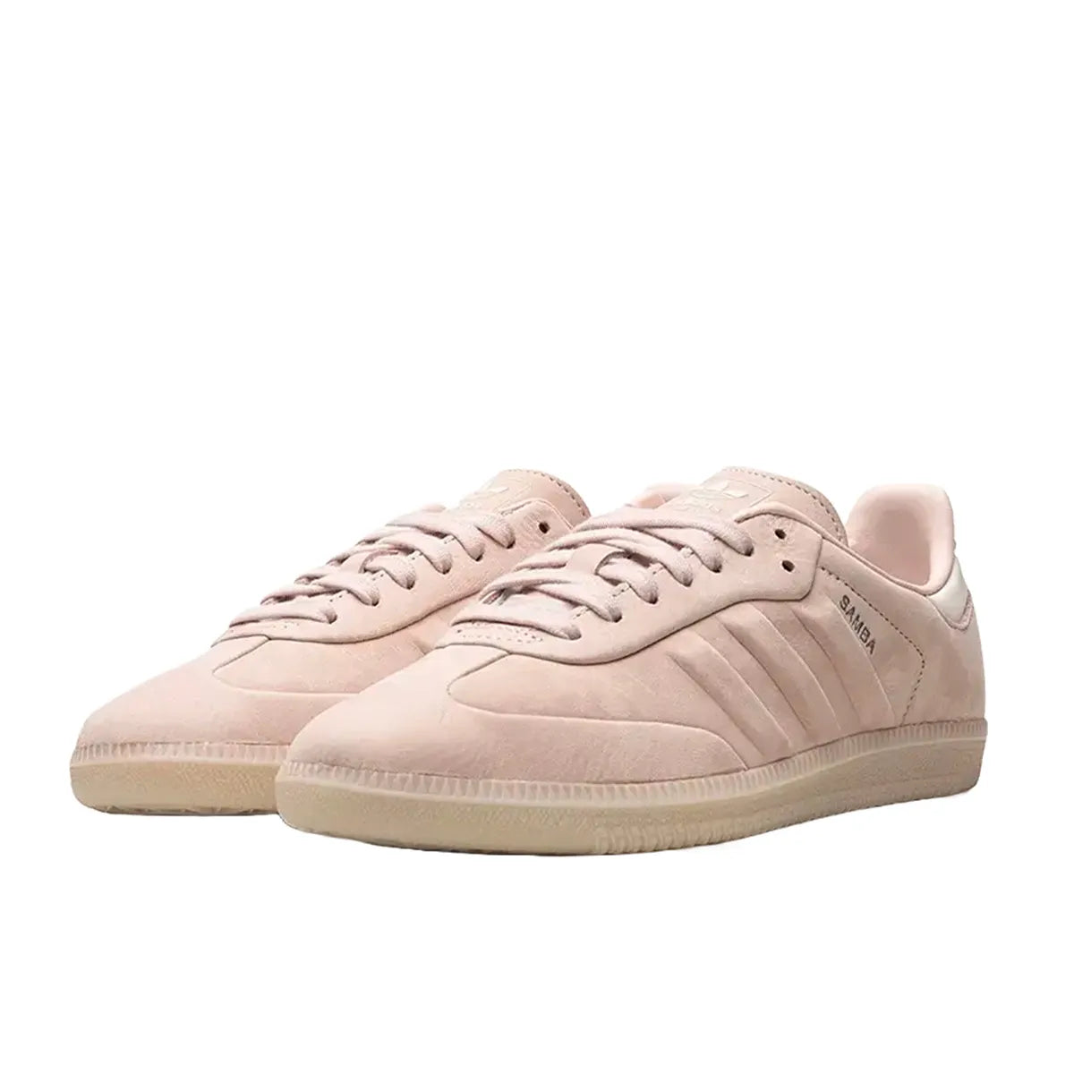 Adidas Samba Wonder sneakers, front view, model IE4958, all pink with light gum sole.