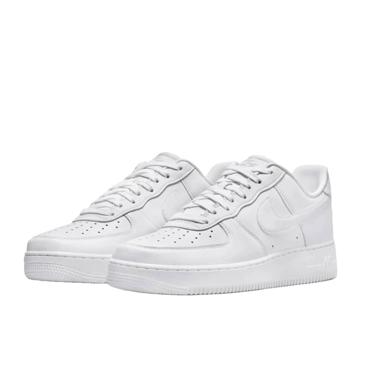 Nike Air Force 1 '07 Fresh sneakers, front view, model DM0211-100 in total white.