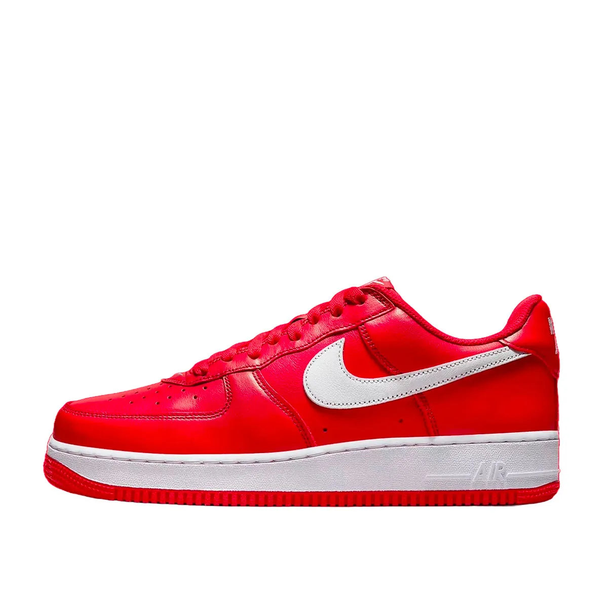 Nike Air Force 1 '07 Retro Color of the Month sneakers, side view, model FD7039-600, university red with white details.