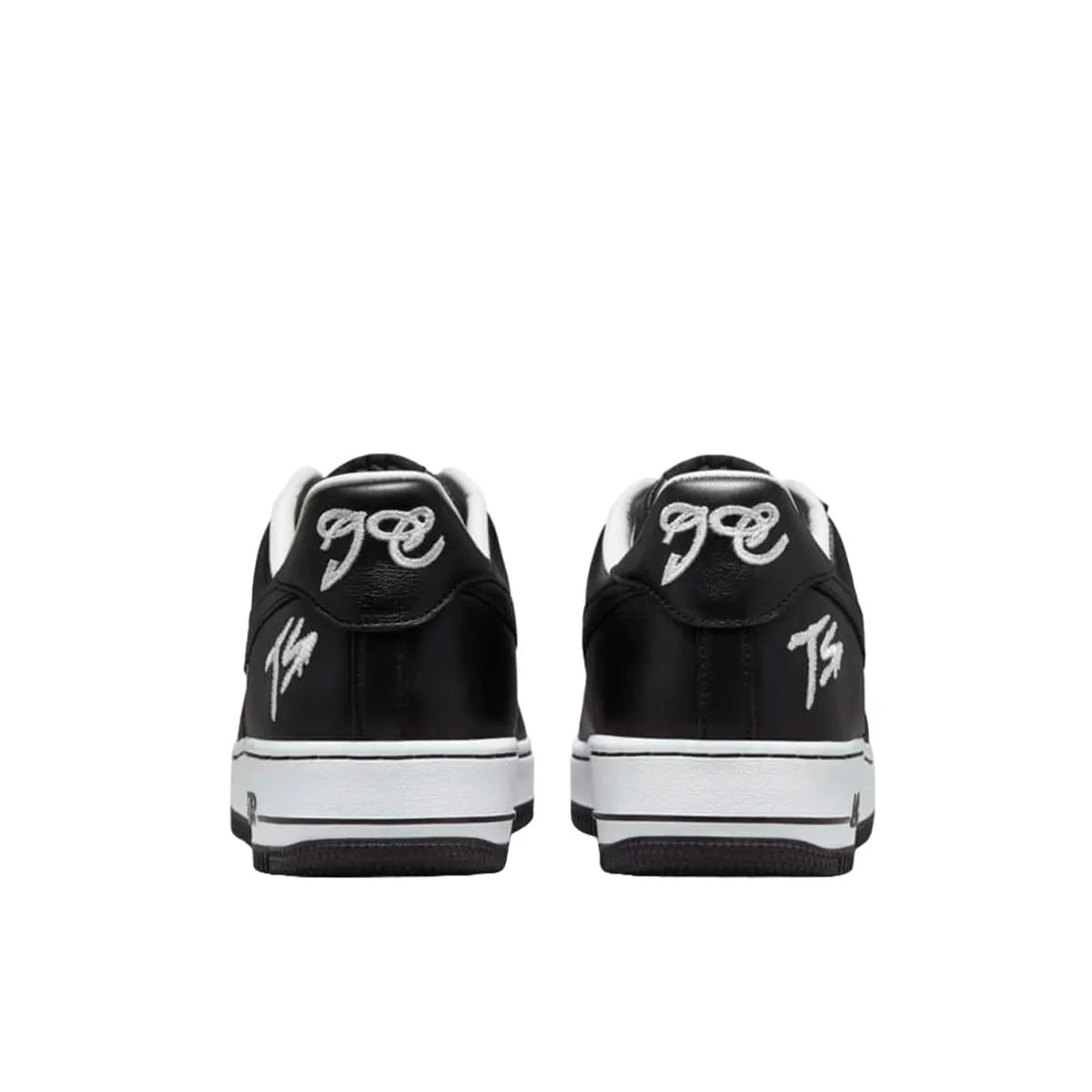 Nike Air Force 1 x Terror Squad sneakers, back view, model FJ5756-100 in black with white details.