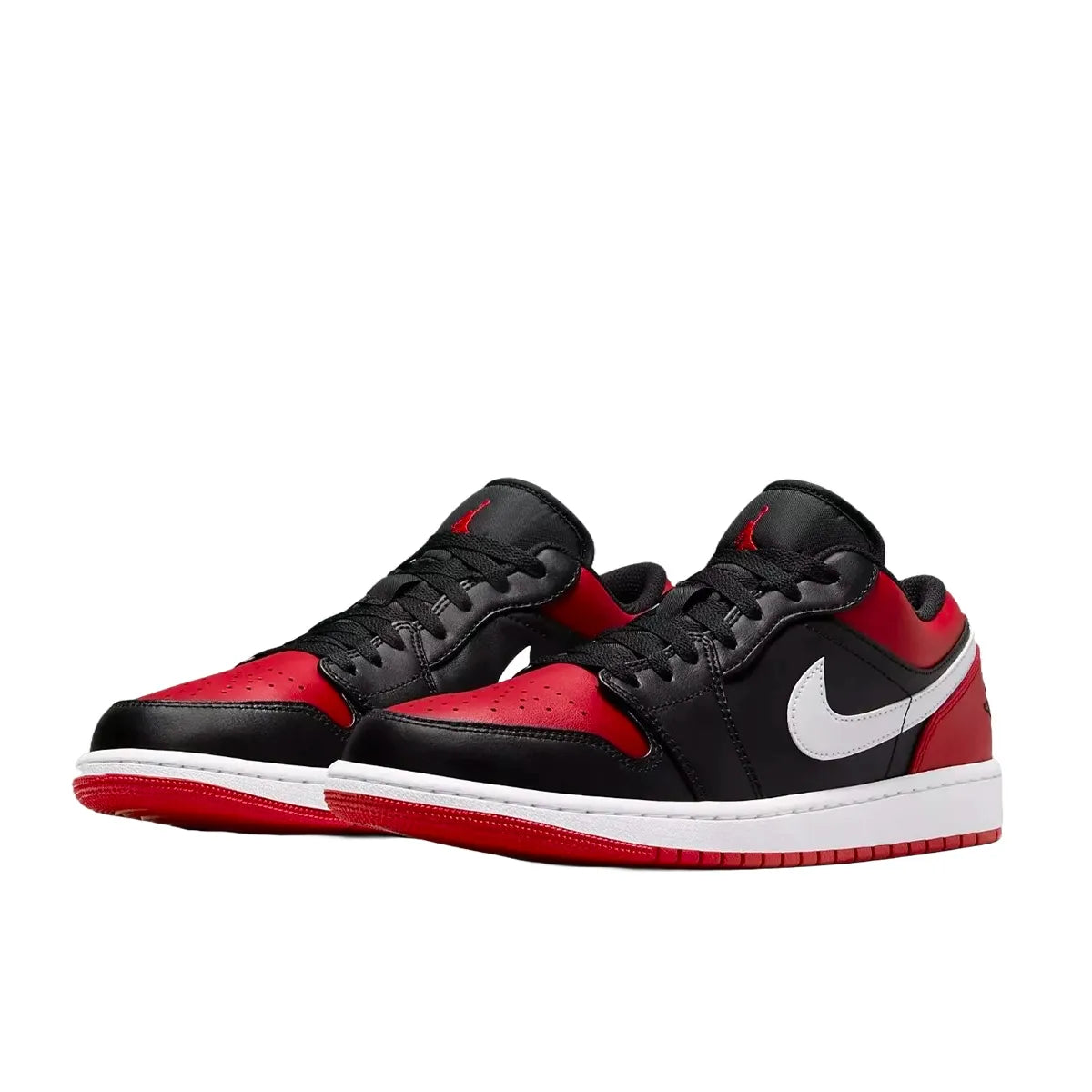 Air Jordan 1 Low Alternate Bred sneakers, front view, model 553558-066, black and red.