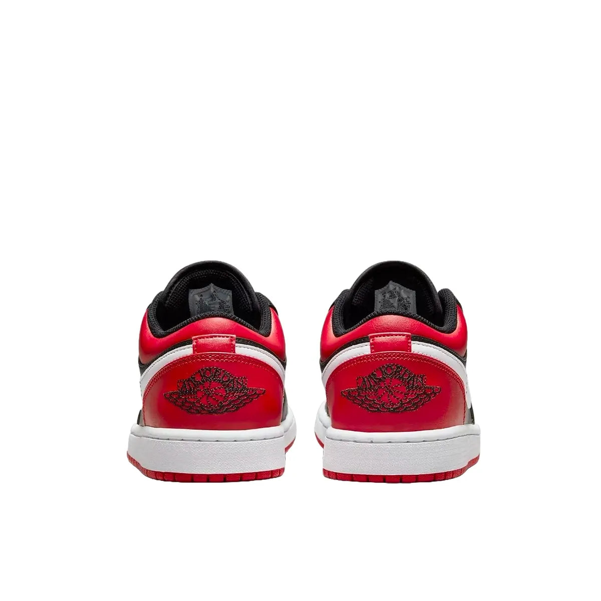 Air Jordan 1 Low Alternate Bred sneakers, back view, model 553558-066, black and red.