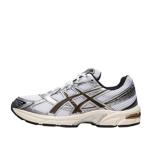 ASICS Gel-1130 sneakers, side view, model 1201A256-113, white with clay canyon accents.