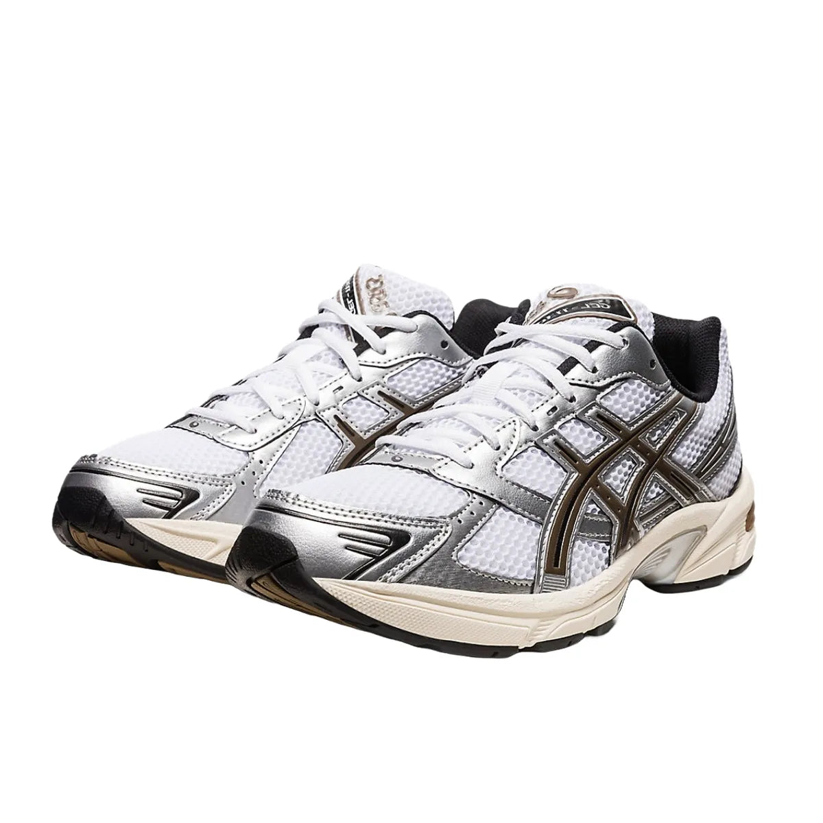 ASICS Gel-1130 sneakers, front view, model 1201A256-113, white with clay canyon accents.