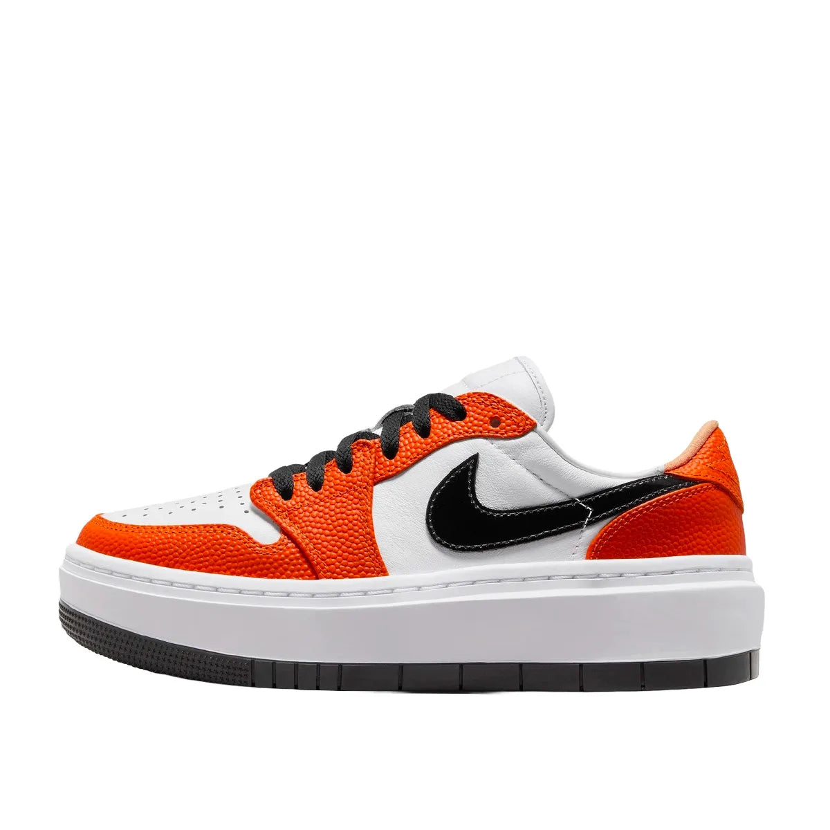 Jordan 1 Elevate Low SE WNBA sneakers, side view, model FD9100-801, Brilliant Orange, women's.