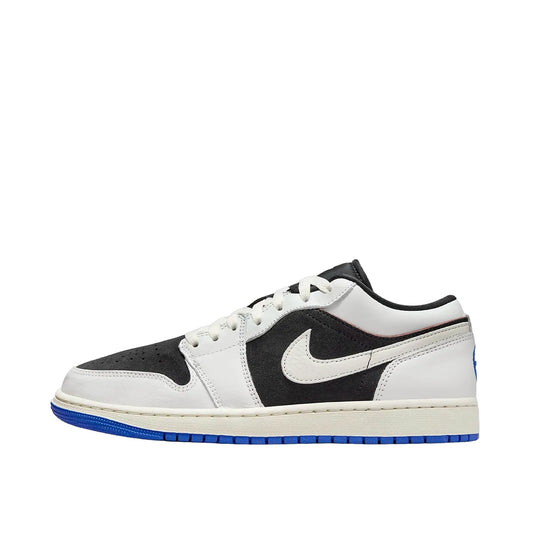 Jordan 1 Low Quai 54 (2024) sneakers, side view, model HQ0764-001, black and white accents.