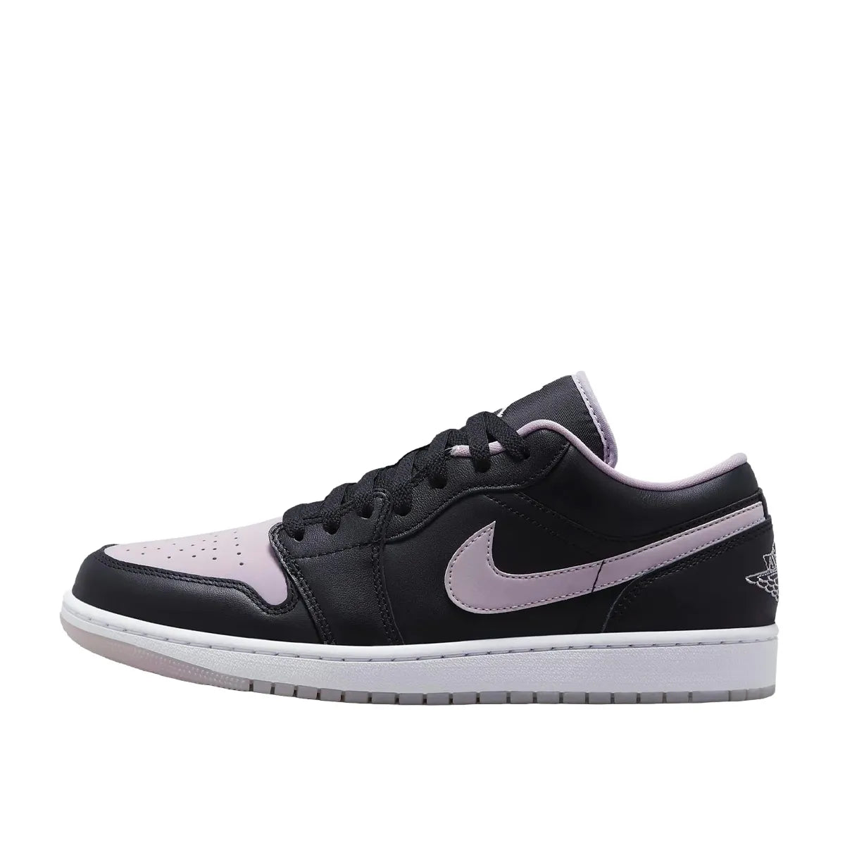 Jordan 1 Low SE sneakers, side view, model DV1309-051, black with iced lilac accents.