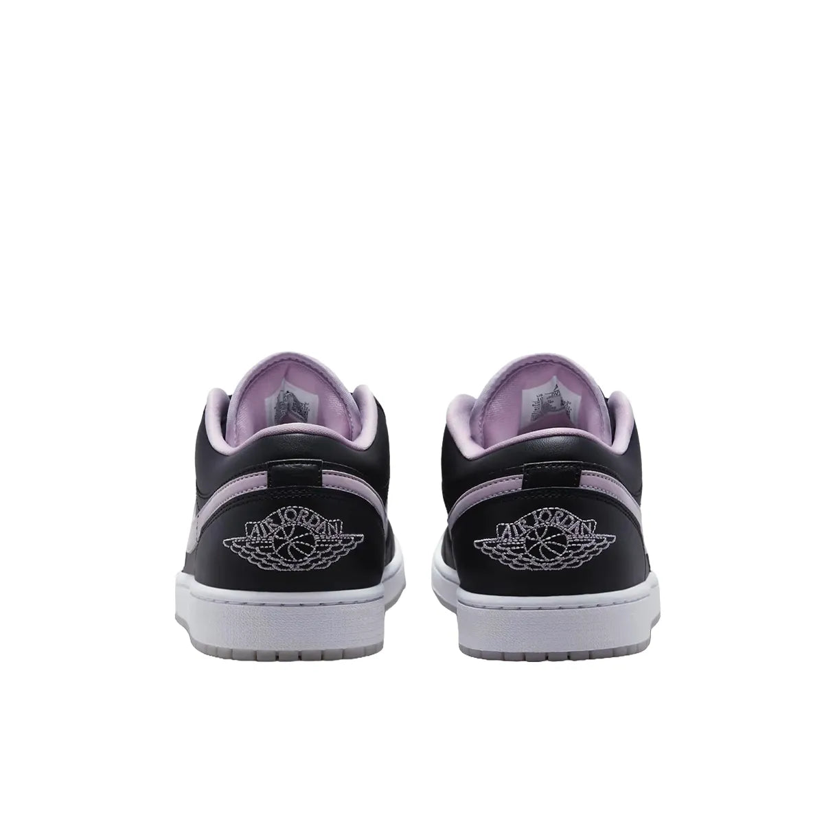 Jordan 1 Low SE sneakers, back view, model DV1309-051, black with iced lilac accents.