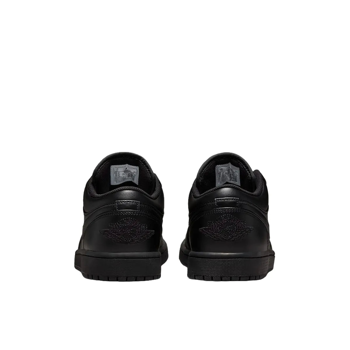 Jordan 1 Low Triple Black sneakers, back view, model 553558-093, in a sleek all-black design.