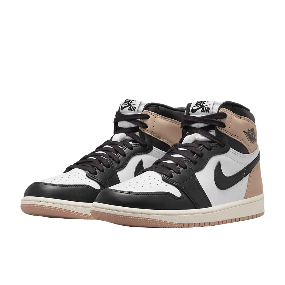 Jordan 1 Retro High OG Latte sneakers for women, front view, model FD2596-021, in beige with chocolate accents.