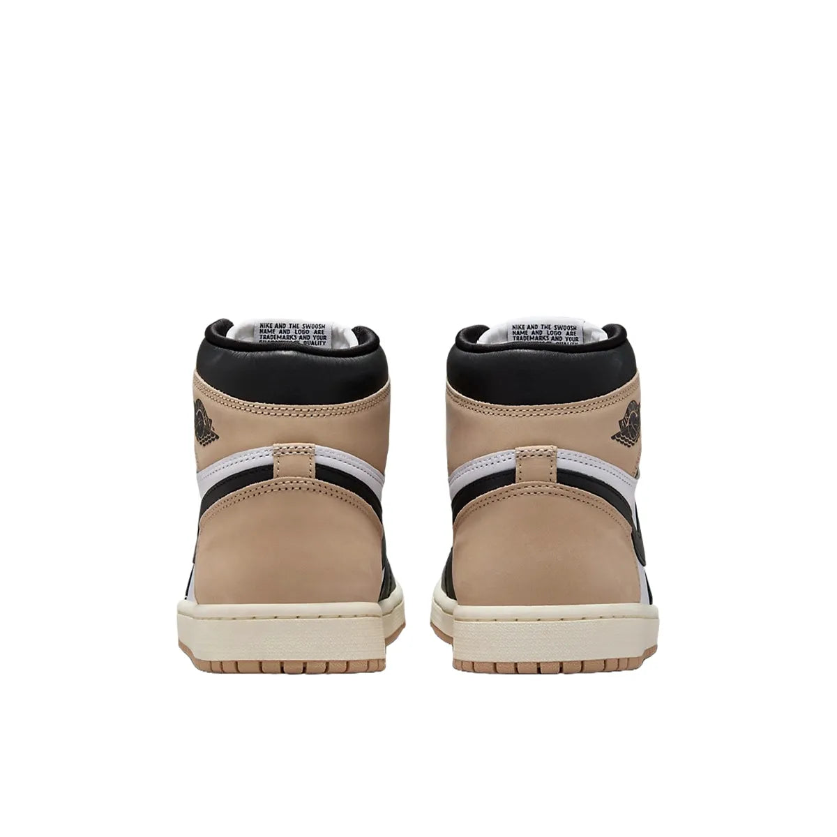 Jordan 1 Retro High OG Latte sneakers for women, back view, model FD2596-021, in beige with chocolate accents.