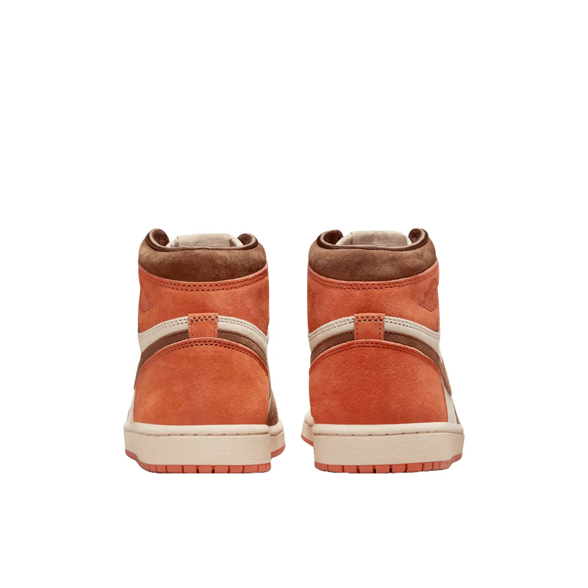 Jordan 1 Retro High OG SP Dusted Clay Women's sneakers, back view, model FQ2941-200, in brown and light pink.