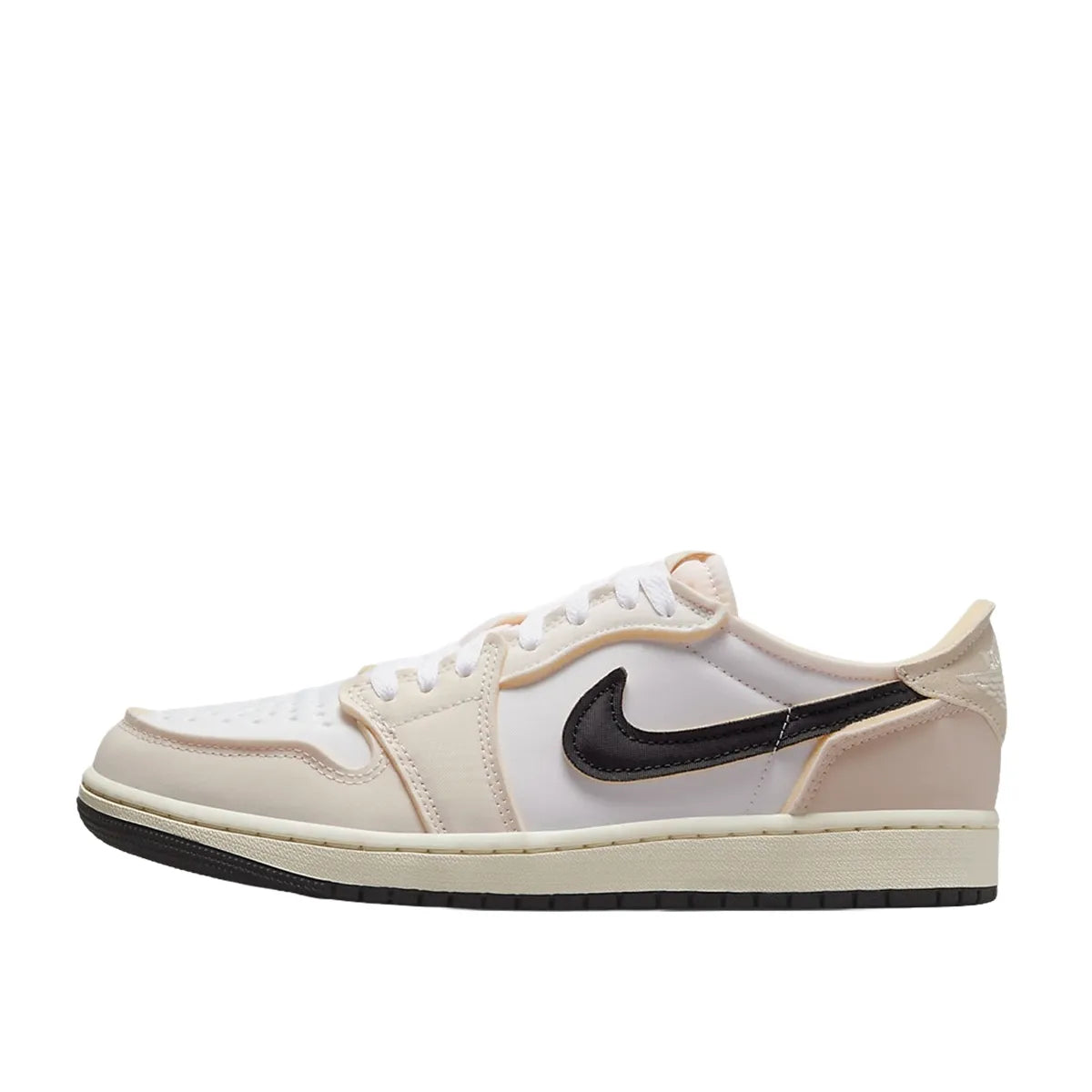 Jordan 1 Retro Low OG EX Coconut Milk sneakers, side view, model DV0982-100, in coconut milk color.