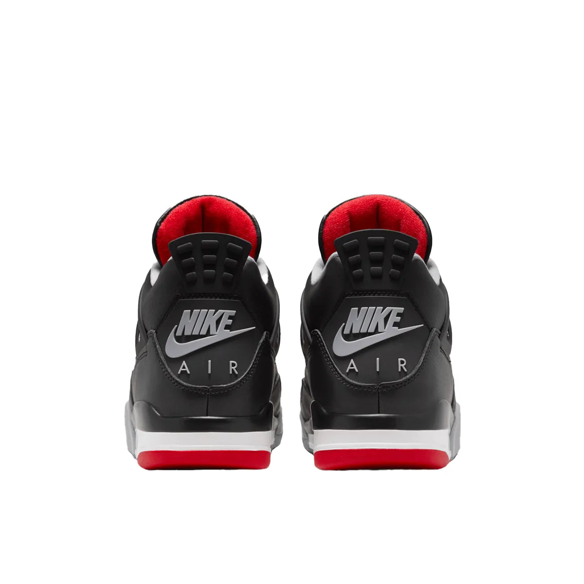 Air Jordan 4 Retro Bred Reimagined sneakers, back view, model FV5029-006, in black with red accents.