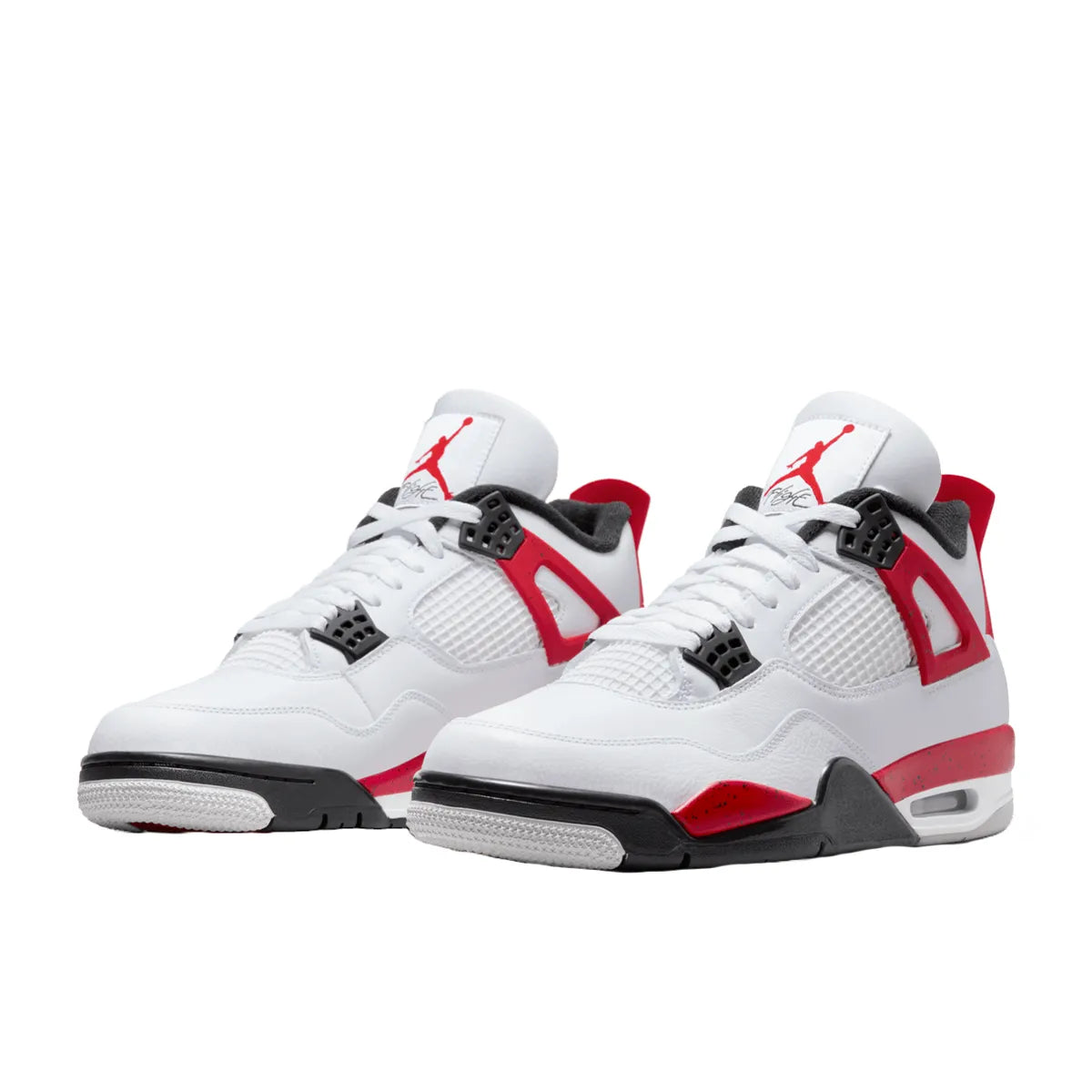 Air Jordan 4 Retro Red Cement sneakers, front view, model DH6927-161, featuring a white base with red and black highlights.