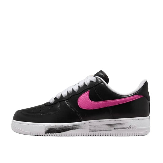 Nike Air Force 1 Low G-Dragon Peaceminusone Para-Noise 3.0 sneakers, side view, model AQ3692-004, black with white details.