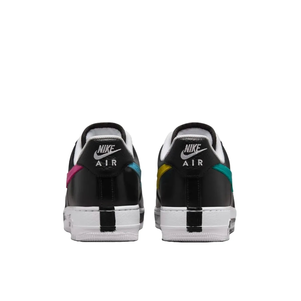 Nike Air Force 1 Low G-Dragon Peaceminusone Para-Noise 3.0 sneakers, back view, model AQ3692-004, black with white details.