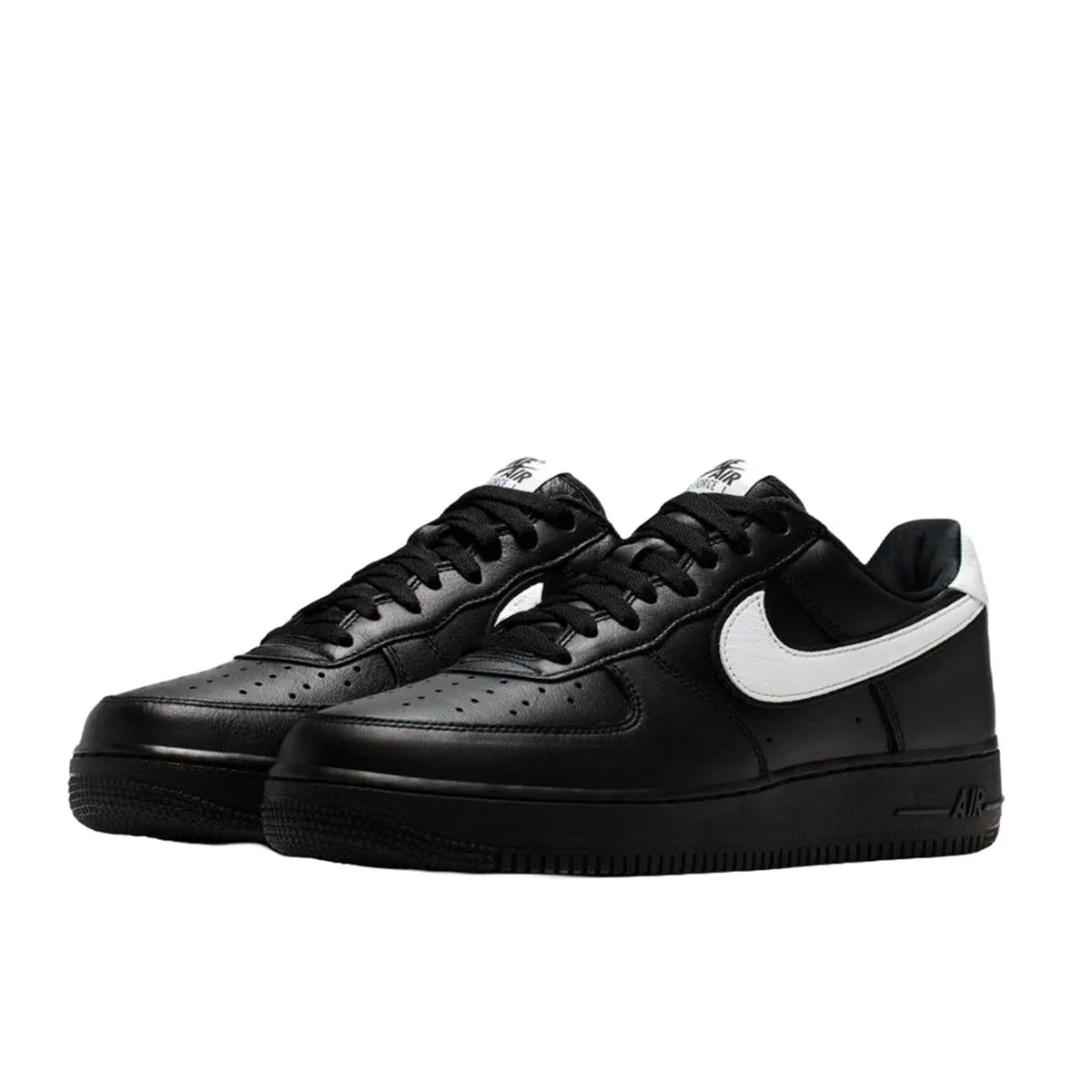 Nike Air Force 1 Low QS sneakers, front view, model CQ0492-001 in black with white details.