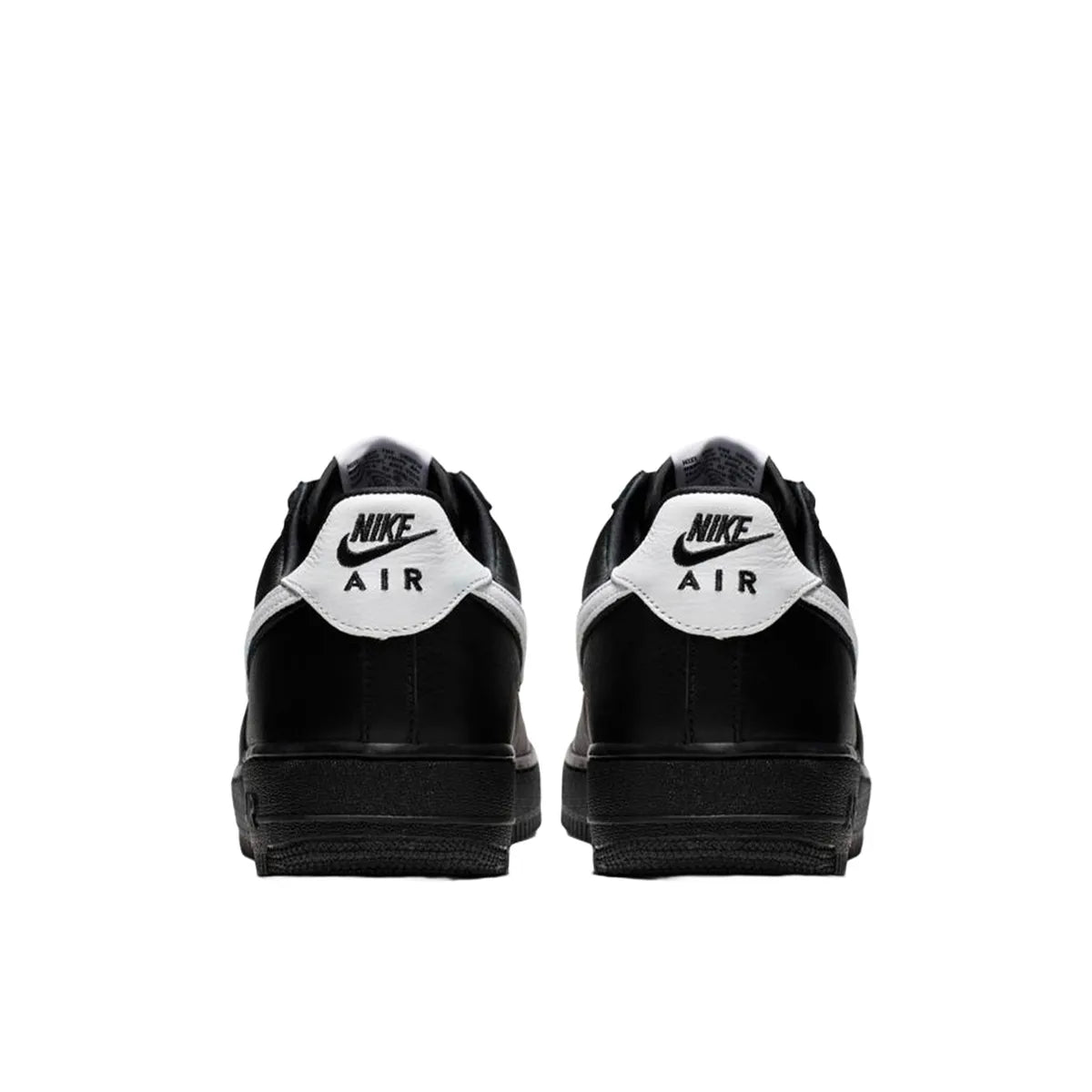 Nike Air Force 1 Low QS sneakers, back view, model CQ0492-001 in black with white details.