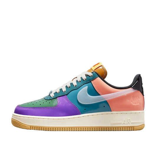 Nike Air Force 1 Low SP Undefeated Wild Berry sneakers, side view, model DV5255-500, multi-color patent with berry accents.