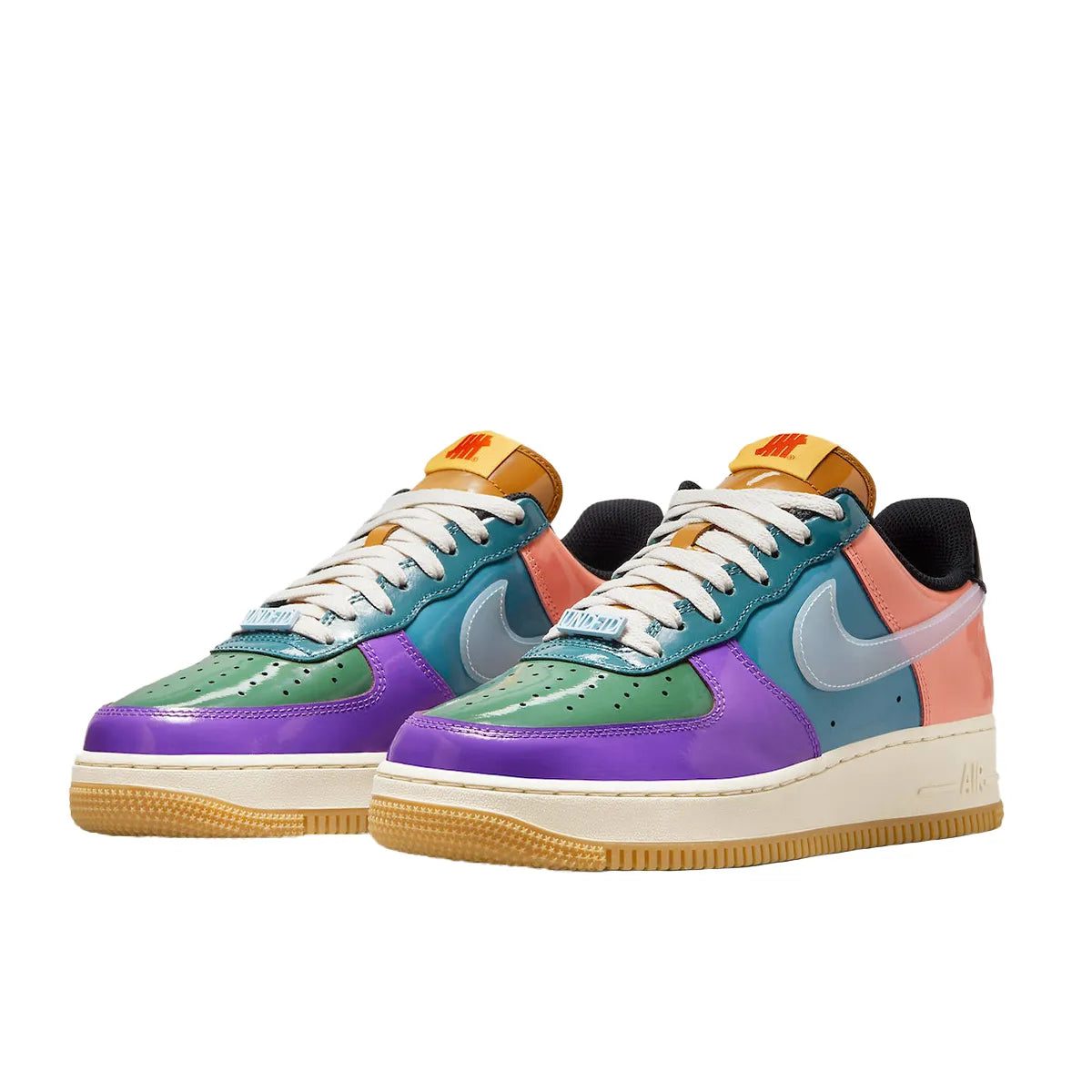 Nike Air Force 1 Low SP Undefeated Wild Berry sneakers, front view, model DV5255-500, multi-color patent with berry accents.