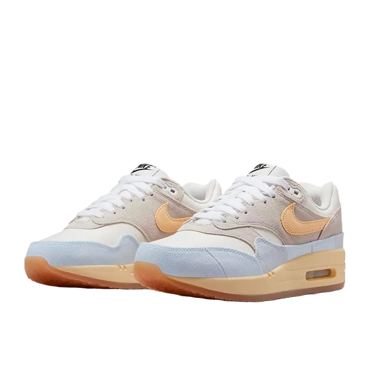 Nike Air Max 1 '87 Crepe sneakers, front view, model FJ4735-001, light bone with cream and beige accents.