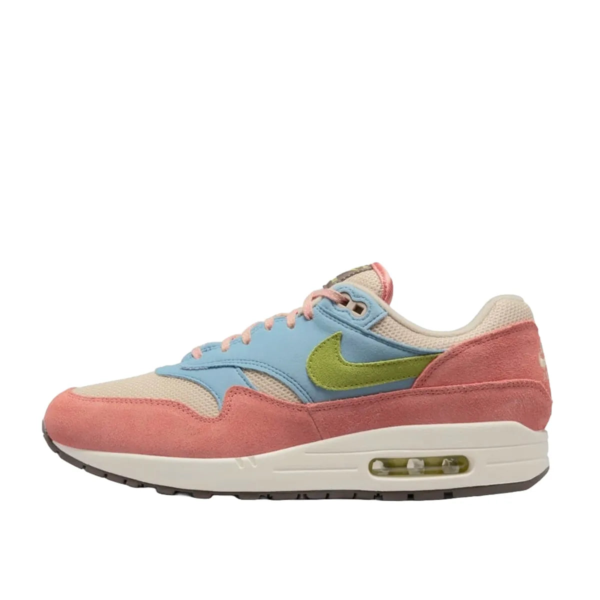 Nike Air Max 1 Light Madder Root Worn Blue sneakers, side view, model DV3196-800, light madder root with worn blue accents.