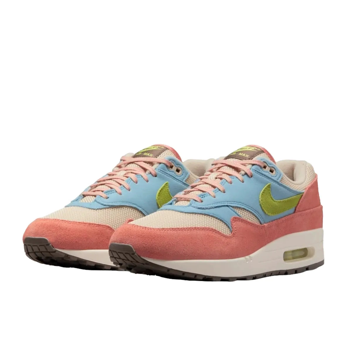 Nike Air Max 1 Light Madder Root Worn Blue sneakers, front view, model DV3196-800, light madder root with worn blue accents.