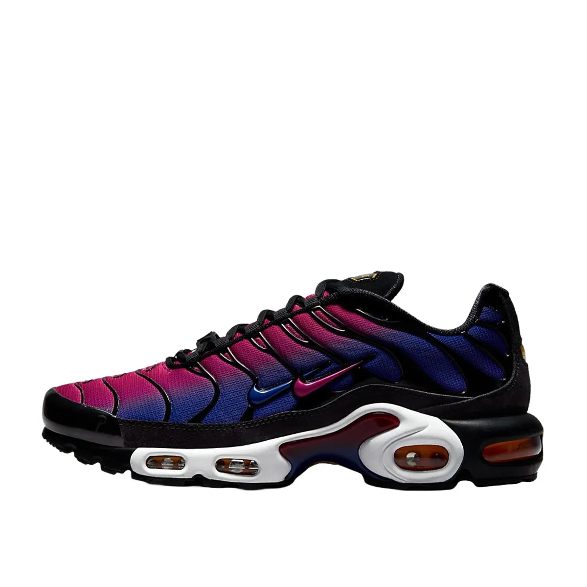 Nike Air Max Plus Patta FC Barcelona Culers del Mon sneakers, side view, model FN8260-001, featuring a blue and red design.