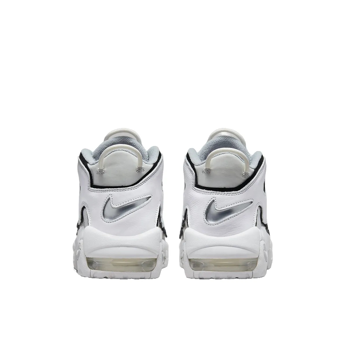 Nike Air More Uptempo 96 Photon Dust sneakers, back view, model FB3021-001 in photon dust with white accents.