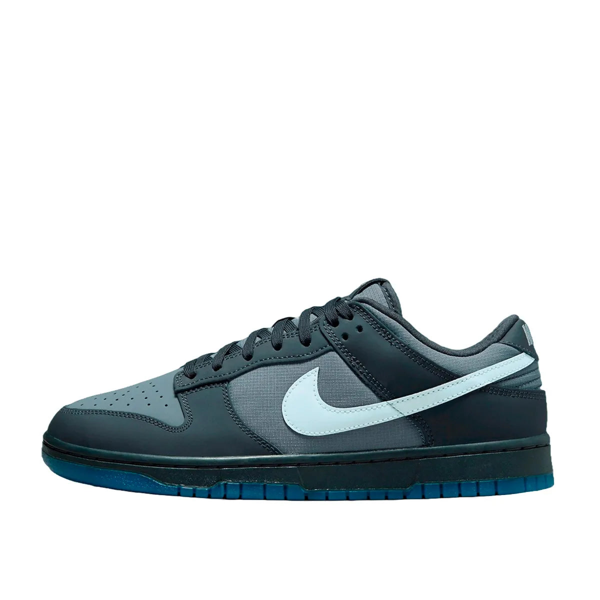 Nike Dunk Low sneakers, side view, model FV0384-001 in anthracite with black and grey details.