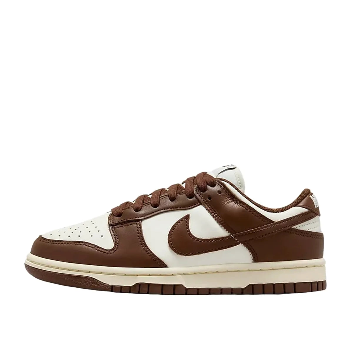 Nike Dunk Low Cacao Wow Women's sneakers, side view, model DD1503-124, in light brown with cream accents.