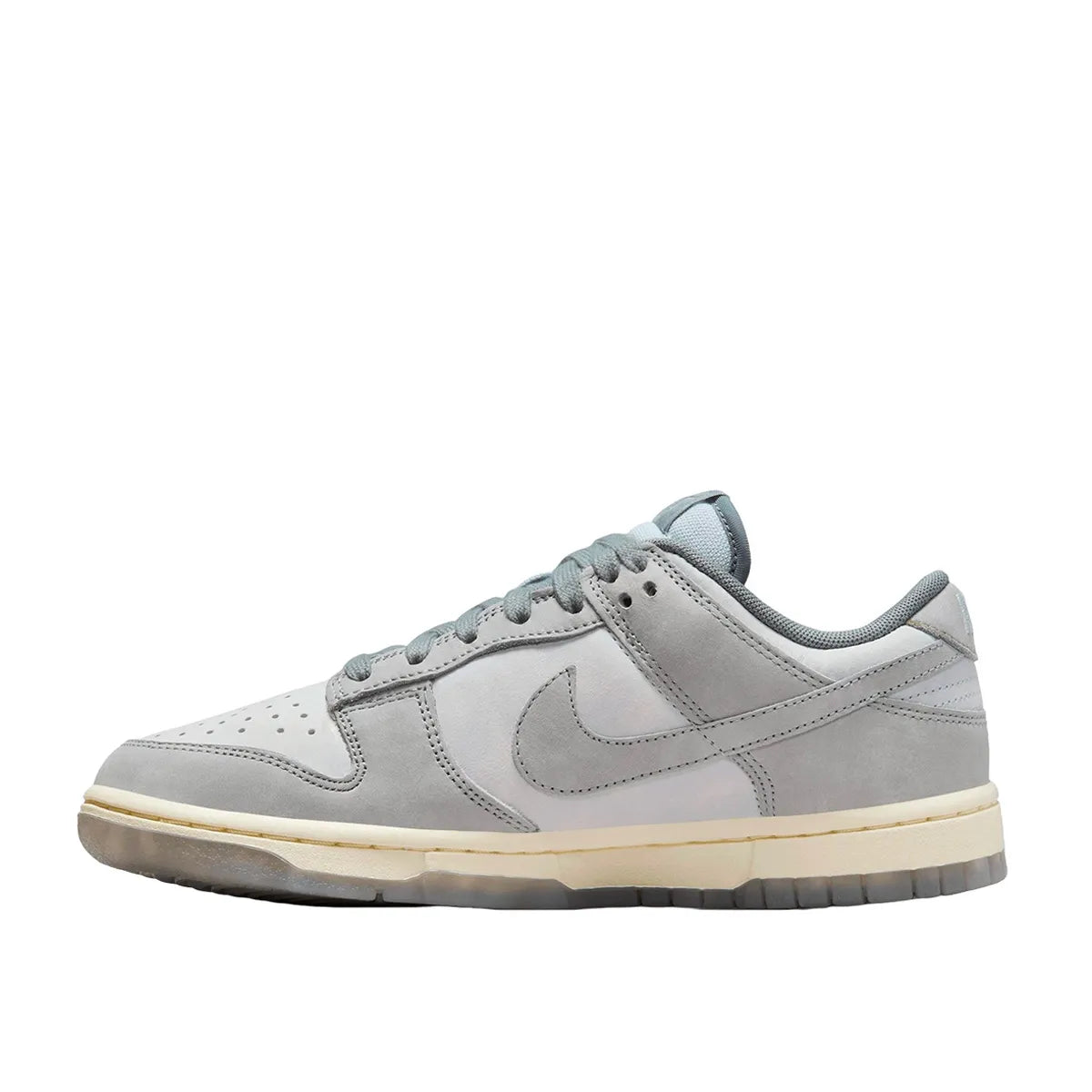 Nike Dunk Low Women's sneakers, side view, model FV1167-001, in cool grey with grey accents.