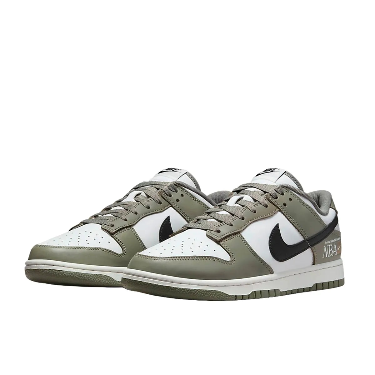 Nike Dunk Low NBA Paris sneakers, front view, model FZ4624-001 in grey and white.